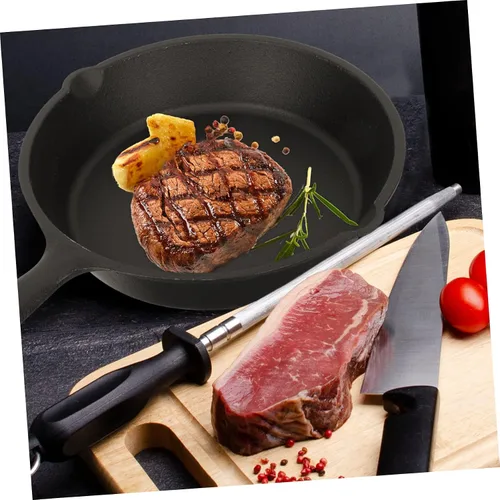 Miniatura 5 de Uonlytech Thickened Cast Iron Non-stick Frying Pan with Handle and Wooden Board Even Heat Distribution Steak Cooking Pan for Home Kitchen Utensil