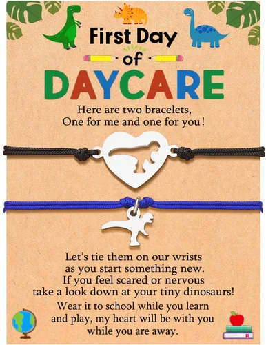 UNGENT THEM Back to School Bracelet Mother Son Dinosaur Bracelets for Mom and Son First Day of School Gifts for Mother Dad Son Boys Daughter Girls