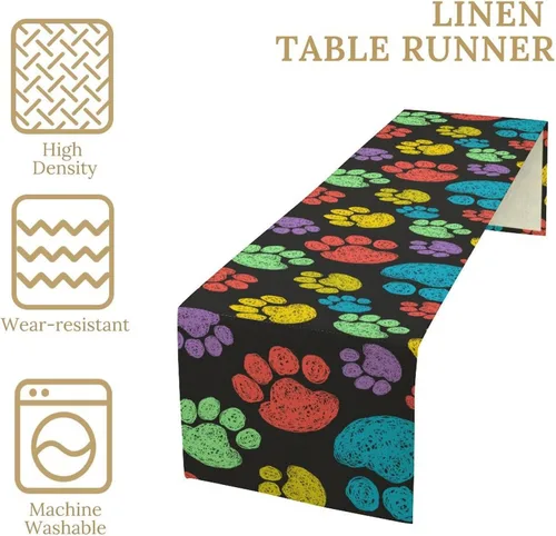 Miniatura 3 de Camino de mesa con diseño de patas de perro, lindo animal con estampado de patas de cachorro, decoración de fiesta de cumpleaños, casa de campo