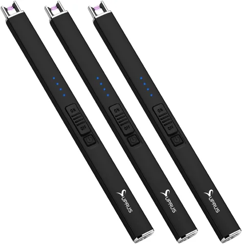 Miniatura 18 de SUPRUS Encendedor eléctrico de arco, a prueba de viento, sin llama, recargable por USB con bloqueo de seguridad para velas, barbacoa, camping (verde)
