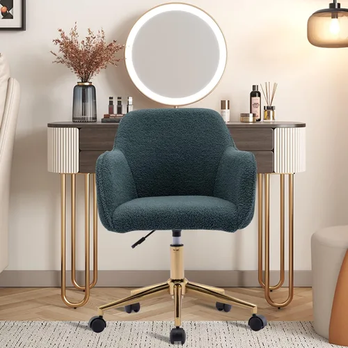Miniatura 12 de HomVent Bonita silla de escritorio de oficina peluda, moderna silla de escritorio de piel sintética, silla de maquillaje de piel sintética