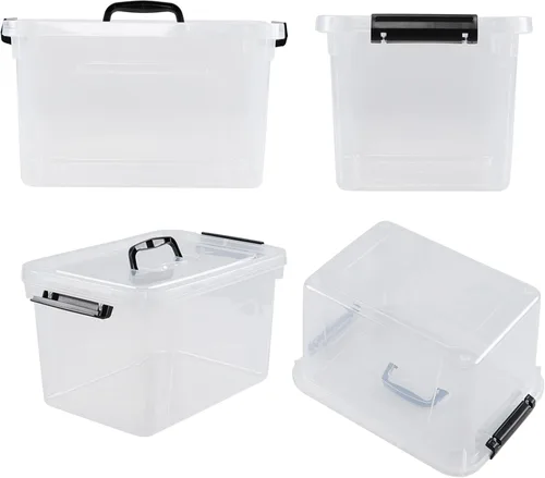 Miniatura 3 de Caja de almacenamiento de plástico de 10 litros, paquete de 4 contenedores de almacenamiento con cierre transparente con tapas