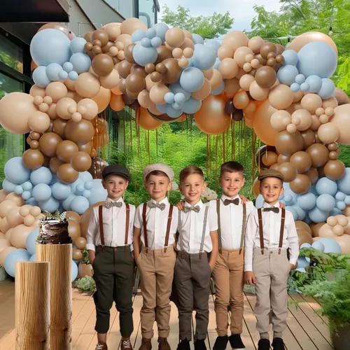 Miniatura 7 de ECEAE Kit de arco de globos con tema de oso color azul claro, beige, marrón claro y marrón, globos crema, guirnalda de globos para decoración