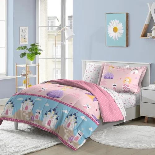 Miniatura 21 de dream FACTORY - Juego de edredón de microfibra ultrasuave para niñas, color rosa, tamaño individual, diseño de princesa mágica Princesa Mágica Rosa