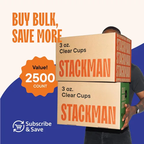 Miniatura 6 de Stack Man Caja de vasos desechables de plástico transparente de 2,500 – 3 onzas, paquetes de 100 unidades (25/100)