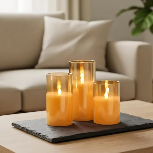Miniatura 5 de GenSwin - Velas LED sin llama de cristal dorado que funcionan con batería, con control remoto de 10 teclas y temporizador, velas de cera real de luz