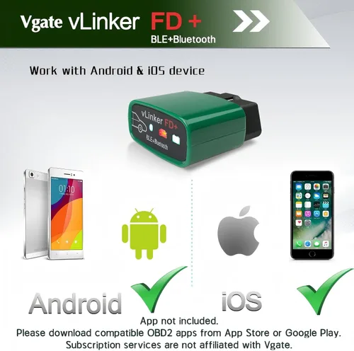 Miniatura 7 de Vgate Adaptador Bluetooth vLinker FD+ OBD2 - Lector de código de diagnóstico para iOS, Android y Windows (compatible con MS-CAN, ELM327)