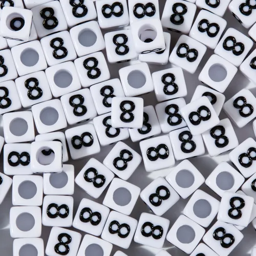 Miniatura 28 de 1400 cuentas redondas blancas y negras para pulseras, cuentas digitales de símbolo matemático del 0 al 9, juego de cuentas acrílicas de número