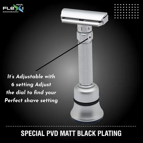 Miniatura 4 de Pearl Flexi - Maquinilla de afeitar de seguridad ajustable versión V12 – Maquinilla de afeitar de metal reutilizable hecha de 100% latón