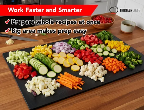 Miniatura 3 de Thirteen Chefs Tabla de cortar extra grande de 30 x 18 para pescado, carne, barbacoa, plástico negro de 1/2 pulgada de grosor, polietileno HDPP