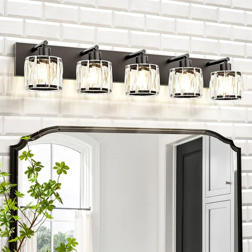 Miniatura 8 de VOLISUN Luces de tocador de cristal – 4 luces modernas de acero inoxidable para baño sobre espejo, acabado cromado – Certificado UL