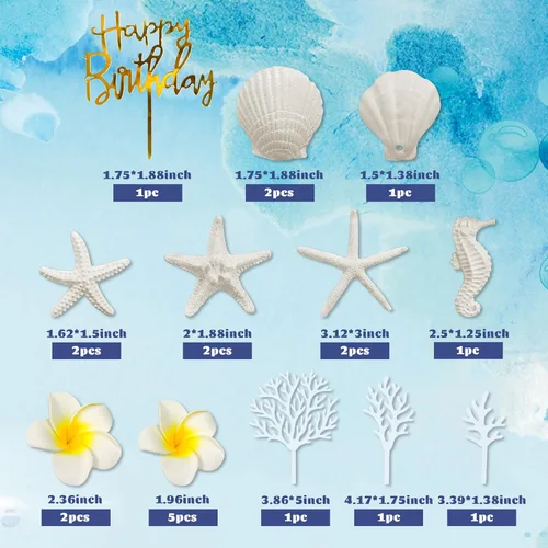 Miniatura 2 de 21 piezas de decoración de pastel de flores hawaianas para pastel de playa con estrellas de mar artificiales de plumeria para Hawaii Aloha tema