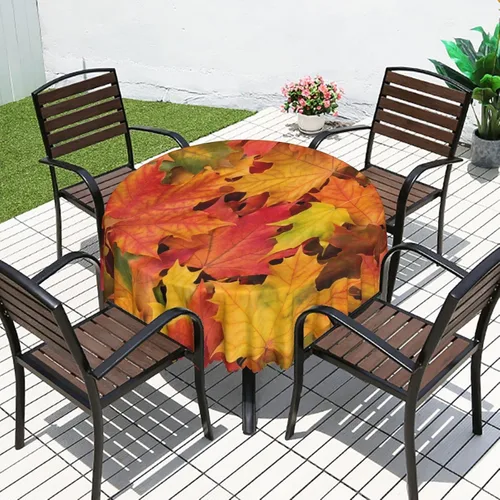 Miniatura 6 de Manteles redondos con temática de hojas de otoño, 48 pulgadas, tela impermeable, decorativo, reutilizable, lavable, a prueba de derrames, resistente