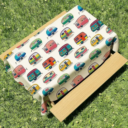 Miniatura 5 de DPLin Mantel de camping impermeable reutilizable para mesa de pícnic, mantel Happy Camper, manta de picnic al aire libre