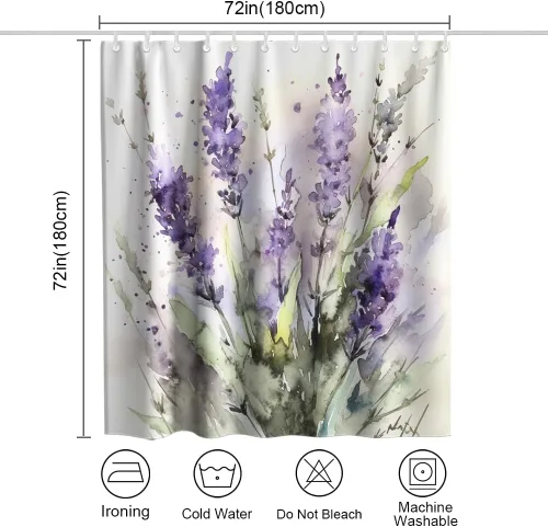 Miniatura 4 de TheBlackSpot Juego de cortinas de ducha con diseño floral de lavanda y acuarela, lila, plantas de campo, cortinas de baño, juegos de decoración