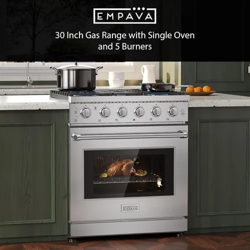 Miniatura 4 de Empava Estufa de Gas de 30 Pulgadas con Convección Verdadera, Horno de 4.55 Pies Cúbicos, Quemador de Potencia de 18,000 BTU para Sellar, Superficie