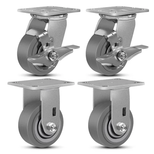 Miniatura 30 de Juego de 4 ruedas giratorias industriales de 5 pulgadas de alta resistencia con capacidad de carga de 3200 libras, ruedas de goma para muebles