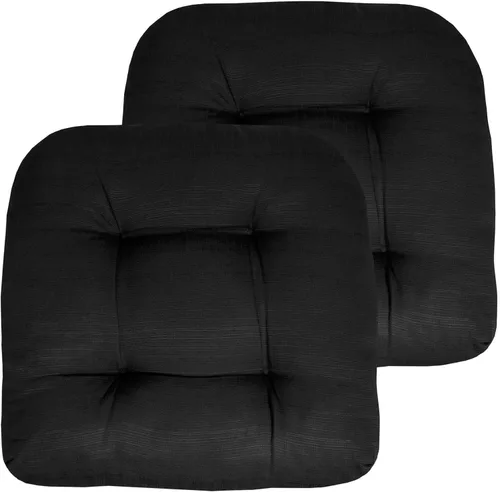 Sweet Home Collection - Cojines para silla de patio y exterior, almohadillas prémium con relleno grueso y cómodo de fibra, mechones, 19 x 19 Negro