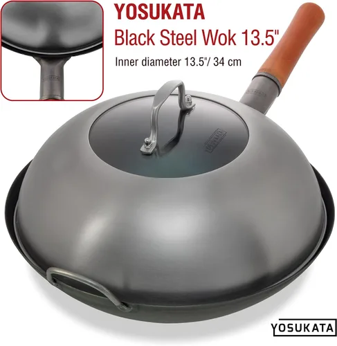 Miniatura 4 de YOSUKATA Tapa de Wok de 12.8 Pulgadas para Wok de 13.5 Pulgadas - Cubierta de Acero Inoxidable Premium con Inserto de Vidrio Templado, Orificios