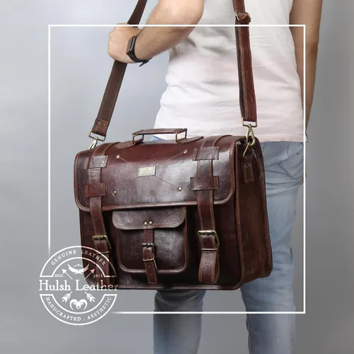 Miniatura 2 de Bolso de mensajero de cuero de grano completo para hombres Bolsa de cuero para computadora portátil para hombres, maletín de cuero genuino bolsa