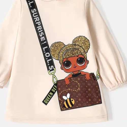Miniatura 4 de L.O.L. Surprise! Vestido de sudadera con capucha para niñas pequeñas con estampado de bolsa, manga larga con capucha