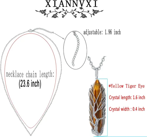 Miniatura 6 de XIANNVXI Collar con colgante de luna creciente envuelta en alambre con forma de árbol de la vida Collar con piedras de cristal curativo de reiki