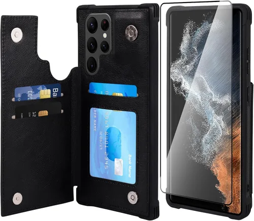 Miniatura 24 de VANAVAGY Funda tipo cartera compatible con Galaxy S22 con soporte para tarjetas de bloqueo RFID, piel sintética, cierre magnético, función atril