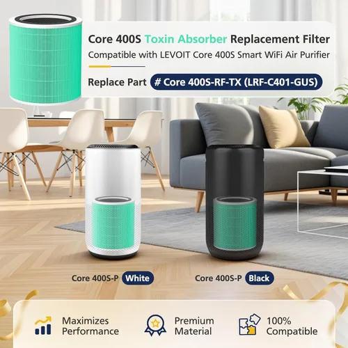 Miniatura 2 de Filtro de repuesto Core 400S para purificador de aire LEVOIT Core 400S Smart WiFi, Core400S-RF-TX 3 en 1 filtro de carbón activado HEPA verdadero
