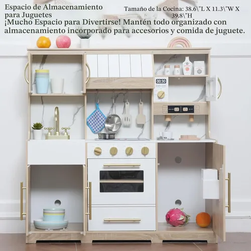 Miniatura 6 de inFUNSAME - Juego de cocina para niños con luces y sonidos realistas, diseño moderno, juguete de cocina de madera mejorado con áreas de juego Madera