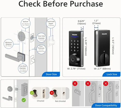 Miniatura 9 de Philips Cerradura de puerta inteligente Wi-Fi, cerradura de puerta de entrada sin llave con control de aplicación, identificación de huellas