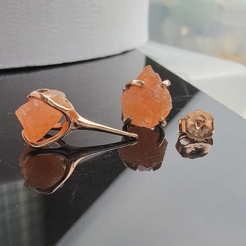 Miniatura 68 de Aretes de piedra preciosa natural en bruto con oro rosa sobre plata de ley 925, 6 a 0.276 in, regalo de piedra de nacimiento de calidad genuina