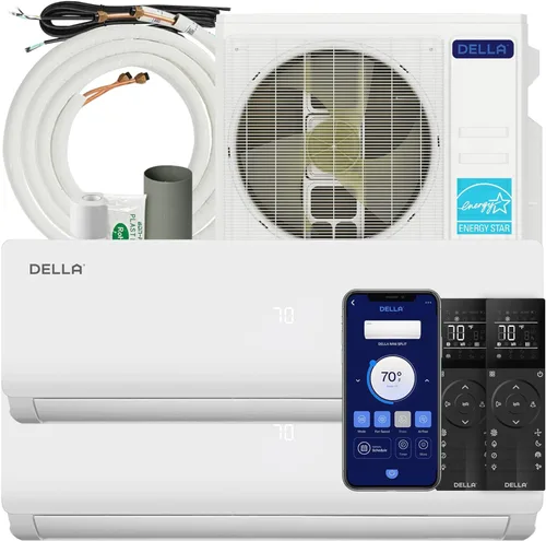 DELLA 28K BTU ODU 20 SEER2, 2 zonas 9000 12000 BTU 208-230V, enfría hasta 950 pies cuadrados, energía eficiente multizona, sin conductos,