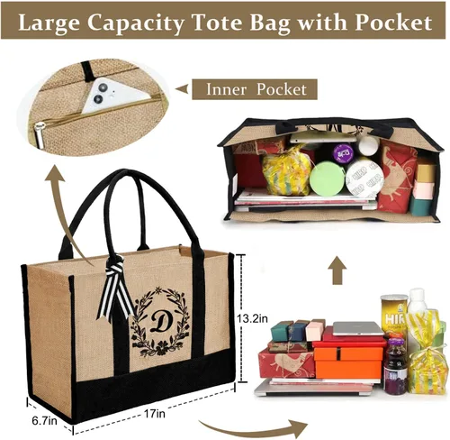 Miniatura 21 de Bolsa de mano personalizada de yute para mujeres, regalos para el día de la madre, regalo de Navidad de cumpleaños para mujeres y amigas