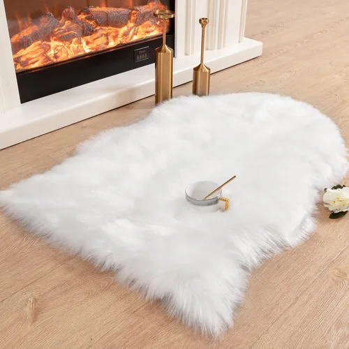 Miniatura 27 de Carvapet Funda de Silla de Piel de Oveja Sintética Suave de Lujo Cojín de Asiento Alfombras de Área de Piel Sintética Suave para Dormitorio, 2 pies