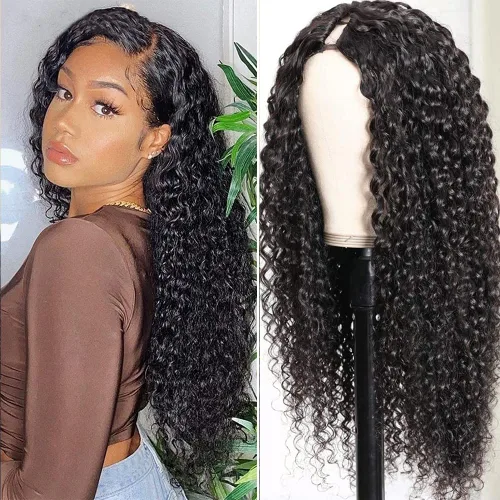 Miniatura 23 de Pelucas de Raya en V Rizadas con Forma de V para Mujeres Negras, Sin Mechas Fuera, Mejora de Raya en U, Sin Pegamento, Peluca Completa con Clip