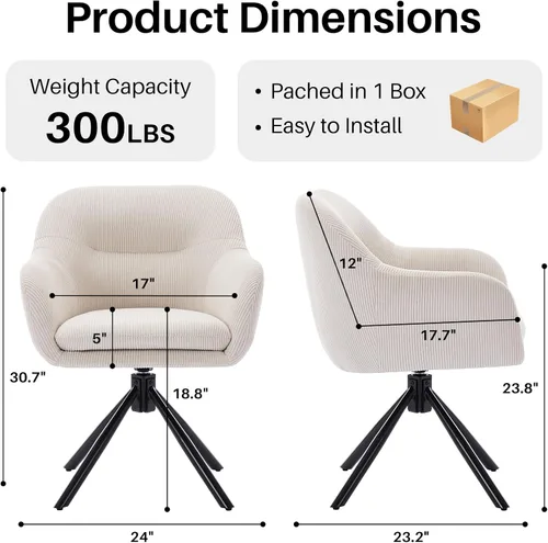 Miniatura 2 de Silla moderna de escritorio de oficina, silla giratoria de acento sin ruedas, silla tapizada de tela, silla giratoria ergonómica con brazo de Beige