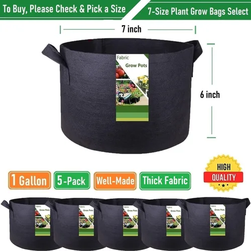Miniatura 4 de Paquete de 5 bolsas gruesas de 1 galón para vivero, bolsas de cultivo de plantas (7 x 6 pulgadas), macetas de tela para macetas, bolsa de jardín