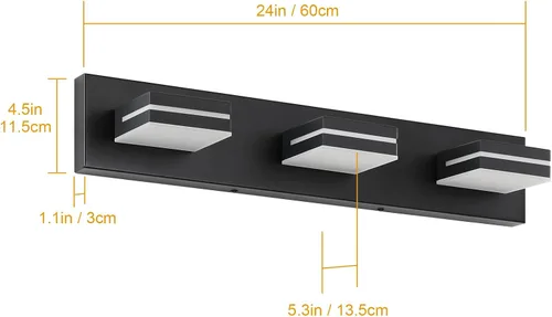 Miniatura 7 de SineRise - Lámpara LED para tocador de baño - Moderna lámpara regulable de acrílico con acabado negro mate para iluminación de pared sobre el espejo