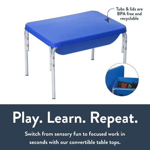 Miniatura 8 de Children's Factory - Mesa sensorial pequeña de 18" con tapa, caja de arena y mesa de agua para niños, azul