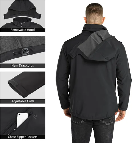 Miniatura 4 de Outdoor Ventures - Chaqueta ligera de Softshell para hombre con forro polar, con capucha, resistente al agua, para senderismo, rompevientos