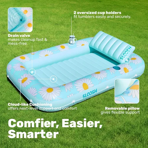 Miniatura 4 de SLOOSH Inflatable Tanning Pool Lounger Float, 70" x 46" Pool Floats Adult with Pillow, 4 in 1 Suntan Tub Raft Floatie,Sunbathing Bed Lounge for