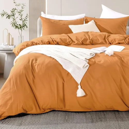 Miniatura 26 de NEXHOME PRO Funda de edredón de algodón para niños, tamaño twin, aspecto de lino, blanco, orgánico, natural, 100% algodón lavado, juego de ropa
