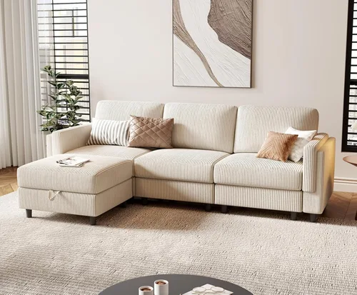 Miniatura 37 de KKL Sofá modular de 84 pulgadas, sofás de 3 plazas para sala de estar con almacenamiento, sofá modular de asiento profundo seccional, funda