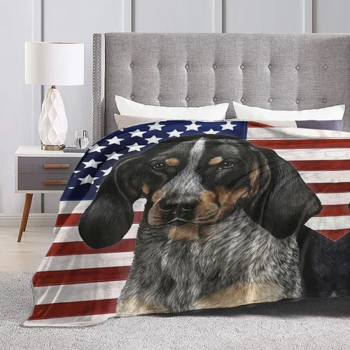 Miniatura 6 de Bluetick Coonhound - Manta de franela de forro polar, regalo de bandera estadounidense, manta patriótica de forro polar, edredón de franela