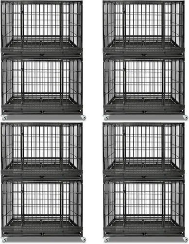 Miniatura 11 de Jaula apilable de 47 pulgadas para perros grandes de alta ansiedad, jaula indestructible a prueba de escapes para interiores con doble puerta