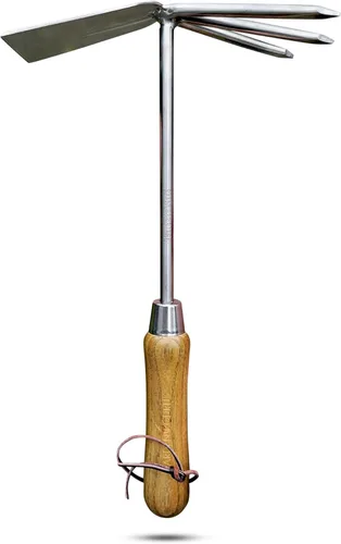 Miniatura 8 de Garden Guru - Herramienta cultivadora de mano ecológica, 100% acero inoxidable reciclado, resistente a la corrosión, mango ergonómico de madera
