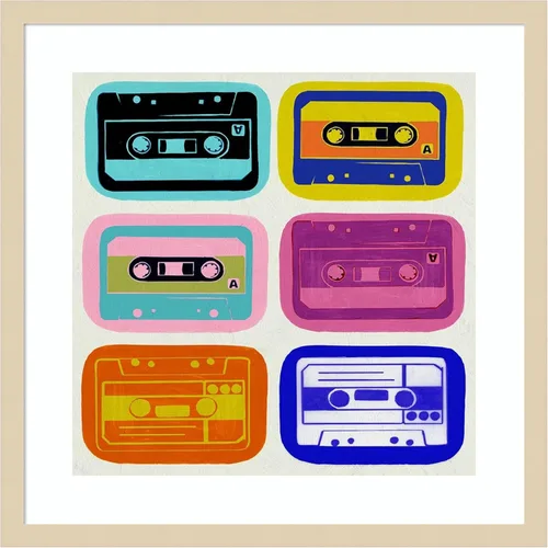 Amanti Art Framed Wall Art Print 21x21 Retro Cassettes by PI Studio, Entertainment Wall Art, Vintage Decor, Medium Poster Painting Artwork for