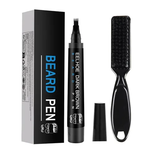 Miniatura 7 de Kit de relleno de barba impermeable para hombres, lápiz, bolígrafo, marcador de oscurecimiento con acabado natural para barba, bigote y cejas, Negro