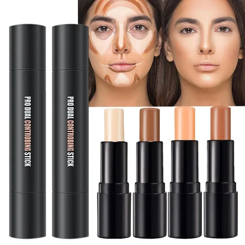 Kit de maquillaje en barras de contorno de crema de 4 colores, primer iluminador facial para principiantes, kit de resaltado y contorno, corrector