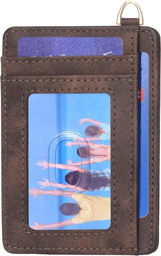 Miniatura 14 de Badiya Tarjetero delgado minimalista para tarjetas de crédito, bolsillo frontal con bloqueo RFID, estuche compacto para tarjetas con ventana